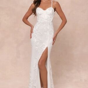 Lulus Ethereal Elegance White Embroidered Lace-up Maxi Dress - Size S